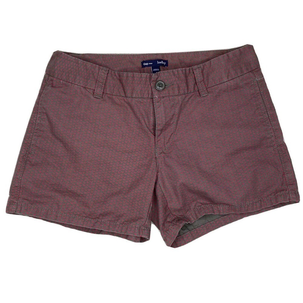 Gap Hadley Gray & Pink Arrow Print 100% Cotton Twill Low-Rise Shorts Sz 0